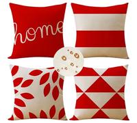 Federe Cuscini Divano 70x70 cm Set di 4 rosso Cuscini per Divano triangolo Cuscini da Esterno in impermeabili Lino Piazza Cuscini Decorativi Con Cerniera Invisibile per Divano Ufficio Auto Home Decor