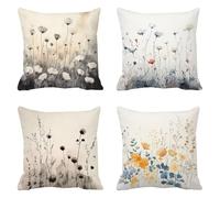 Federe Cuscini Divano 70x70cm Beige Cuscini da Esterno Copricuscini Divano Fiore Copri Cuscino Letto Decorativi per Divani Lino Set da 4 Pezzi Federe Cuscino Arredo con la Cerniera Invisibile g-10319