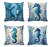Federe Cuscini Divano 70x70cm Blu Cuscini da Esterno Copricuscini Divano Cavalluccio marino Copri Cuscino Letto Decorativi per Divani Velluto Set da 4 Pezzi Federe Cuscino Cerniera Invisibile g-9993