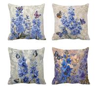 Federe Cuscini Divano 70x70cm Blu Cuscini da Esterno Copricuscini Divano Fiore Copri Cuscino Letto Decorativi per Divani Lino Set da 4 Pezzi Square Federe Cuscino Arredo Cerniera Invisibile g-9353