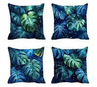 Federe Cuscini Divano 70x70cm Blu Cuscini da Esterno Copricuscini Divano Monstera Copri Cuscino Letto Decorativi per Divani Lino Set da 4 Pezzi Federe Cuscino Arredo con la Cerniera Invisibile g-9899