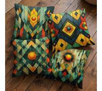 Federe Cuscini Divano 70x70cm Set di 4 Mistero Copricuscini Impermeabili da Esterno, Copricuscini Decorativi Lino Cuscini per Divano, per Terrazza Balcone Campeggio Giardino (Geometria) L-O461