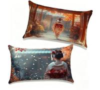Federe Cuscini Divano 70x90 cm Set di 2 Waterfalls Set Cuscini Divano 70 x 90 cm Federe Copricuscino Lino Geisha Motivo Stampa Fronte-retro Design per Estate Esterno Soggiorno Home Decor 7-222S72