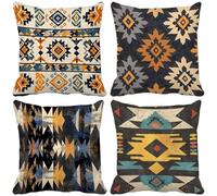 Federe Cuscini Divano 75x75 Boemia Set di 4 Arte astratta Federe Cuscini per Divano Esterno Impermeabili Lino Quadrato Copricuscini per Soggiorno Camera da Letto Giardino Panca Decorativo Regalo g2-V