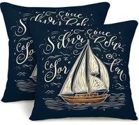 Federe Cuscini Divano 80x80 cm Set di 2 Blu Navy Copri Cuscini per Divano in Lino Federa Cuscino Barca a Vela Primavera Autunno Copricuscino con Cerniera Invisibile per Soggiorno Camera -GY357