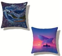 Federe Cuscini Divano 80x80 cm Set di 2 Blu Set Cuscini Divano 80 x 80 Federe Copricuscino Lino Balena Motivo Stampa Fronte-retro Design per Estate Esterno Soggiorno Balcone Home Decor Regalo Y-450W7E