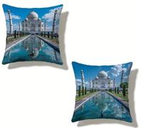 Federe Cuscini Divano 80x80 cm Set di 2 Blu Set Cuscini Divano 80 x 80 Federe Copricuscino Lino Taj Mahal Motivo Stampa Fronte-retro Design per Estate Esterno Soggiorno Balcone Home Decor B-21827S