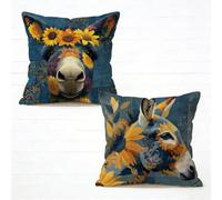 Federe Cuscini Divano 80x80 cm Set di 2 Giallo Cuscini per Divano 80 x 80 Grandi Cuscino Esterno Lino Quadrato Decorativi Copricuscini Asino per Camera Balcone Decorazioni Primaverili Estate D-141FUX