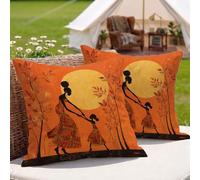 Federe Cuscini Divano da Esterno Impermeabili 50x50 cm, Arancione & Africa Decorativi Copricuscini in Lino con Cerniera Nascosta, Cuscini per Divano per Soggiorno, Balcone, Giardino, Set da 2 3Z-201