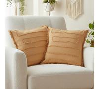 Federe Cuscini Divano in Cotone Fatto a Mano 45 x 45 cm, Cuscini Decorativi Senape per Soggiorno con Motivo Geometrico e Frange, Perfetto Regalo di Inaugurazione Casa (Mostarda)