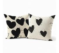 Federe Cuscini Divano Lino Set 2, Copri Cuscini per Divano Design Amore2 50x50 cm, Esterno Cuscini per Divano con Cerniera Nascosta, Copricuscino Decorazioni Casa per Soggiorno Giardino, Nero P-J-5127