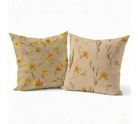Federe Cuscini Divano Lino Set 2, Copri Cuscini per Divano Design Fiori freschi2 45x45 cm, Esterno Cuscini per Divano con Cerniera Nascosta, Copricuscino Decorazioni Casa per Giardino, Giallo P-J-800