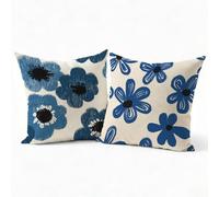 Federe Cuscini Divano Lino Set 2, Copri Cuscini per Divano Design Fiori13 55x55 cm, Esterno Cuscini per Divano con Cerniera Nascosta, Copricuscino Decorazioni Casa per Soggiorno Giardino, Blu P-J-5380