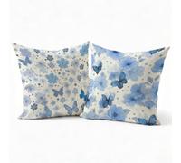 Federe Cuscini Divano Lino Set 2, Copri Cuscini per Divano Design Fiori4 40x40 cm, Esterno Cuscini per Divano con Cerniera Nascosta, Copricuscino Decorazioni Casa per Soggiorno Giardino, Blu P-W-4224