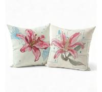 Federe Cuscini Divano Lino Set 2, Copri Cuscini per Divano Design Giglio42 45x45 cm, Esterno Cuscini per Divano con Cerniera Nascosta, Copricuscino Decorazioni Casa per Giardino Ufficio, Rosa P-J-4181
