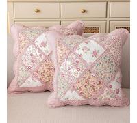 Federe cuscini divano Patchwork Stile Country -Set di 2 Fodere cuscino 45x45 cm 100% Cotone con Toppe Floreali Geometriche & Bordo a Balze Decorativa per Letto Soggiorno(Patchwork Flower m)