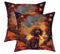 Federe Cuscini Fall Art Poodle Autumn Star Night Dog Puppy Maple Leaves Set of 2 Lavabili Federe Decorative per
