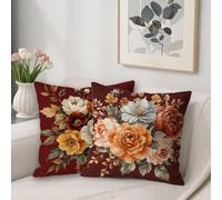 Federe Cuscini Fiori Impermeabile Copricuscini 35 x 35 Fronte-Retro Stampa Cuscini Decorativi Piazza Velluto Copricuscini Divano Set da 2, Salotto Decorazioni per la casa Federe Cuscino Rosso O-111