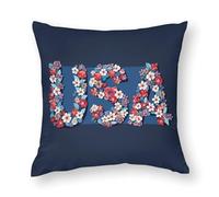 Federe Cuscini Flower Design Word USA 4Th of July Memorial Day Independence Day Cuscino Decorativo Standard Federa Moderno Copricuscini per Camera Ufficio Divano 45X45CM