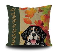 Federe Cuscini Happy Fall Maple Dog Bernese Mountain Welcome Fall Harvest Season Rustic Federa Standard Copricuscino Decorazione Cuscino Decorativo per Soggiorno Ufficio Camera 45X45CM