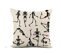 Federe Cuscini Human Skeletons Black Silhouettes Doing Gymnastics And Yoga Asanas Copricuscini Colorate Cuscino Decorativo Standard Federa per Divano Camera Ufficio 45X45CM