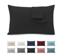 Federe Cuscini Letto Matrimoniale 40x70cm, Set 2 Federe Oeko-TEX in Premium Microfibra 110GSM con Invisibile Cerniera, Morbida e Traspirante, Ipoallergenica - Nero