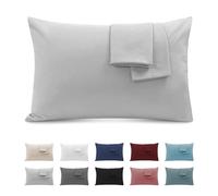 Federe Cuscini Letto Matrimoniale 40x70cm, Set 2 Federe Oeko-TEX in Premium Microfibra 110GSM con Invisibile Cerniera, Morbida e Traspirante, Ipoallergenica - Grigio Chiaro