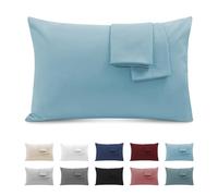 Federe Cuscini Letto Matrimoniale 50x70cm, Set 2 Federe Oeko-TEX in Premium Microfibra 110GSM con Invisibile Cerniera, Morbida e Traspirante, Ipoallergenica - Azzurro
