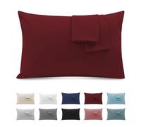 Federe Cuscini Letto Matrimoniale 50x90cm, Set 2 Federe Oeko-TEX in Premium Microfibra 110GSM con Invisibile Cerniera, Morbida e Traspirante, Ipoallergenica - Bordeaux