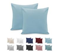 Federe Cuscini Letto Matrimoniale 65x65cm, Set 2 Federe Oeko-TEX in Premium Microfibra 110GSM con Invisibile Cerniera, Morbida e Traspirante, Ipoallergenica - Azzurro