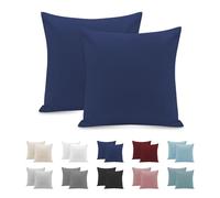 Federe Cuscini Letto Matrimoniale 65x65cm, Set 2 Federe Oeko-TEX in Premium Microfibra 110GSM con Invisibile Cerniera, Morbida e Traspirante, Ipoallergenica - Blu