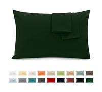 Federe Cuscini Letto Matrimoniale Cotone 40x70 cm 2 PCS, Set 2 Federe Certificato Oeko-TEX in Premium Cotone 110GSM, Morbida e Traspirante, Ipoallergenica -Verde Bosco