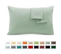 Federe Cuscini Letto Matrimoniale Cotone 40x70 cm 2 PCS, Set 2 Federe Certificato Oeko-TEX in Premium Cotone 110GSM, Morbida e Traspirante, Ipoallergenica -Verde Acqua
