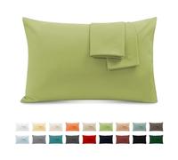 Federe Cuscini Letto Matrimoniale Cotone 40x70 cm 2 PCS, Set 2 Federe Certificato Oeko-TEX in Premium Cotone 110GSM, Morbida e Traspirante, Ipoallergenica -Verde Chiaro
