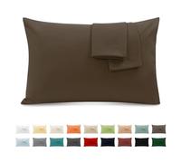 Federe Cuscini Letto Matrimoniale Cotone 40x70 cm 2 PCS, Set 2 Federe Certificato Oeko-TEX in Premium Cotone 110GSM, Morbida e Traspirante, Ipoallergenica -Marrone Chiaro