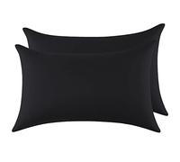 Federe Cuscini Letto Matrimoniale Cotone 40x70 cm 2 PCS, Set 2 Federe Certificato Oeko-TEX in Premium Cotone 110GSM, Morbida e Traspirante, Ipoallergenica -Nero