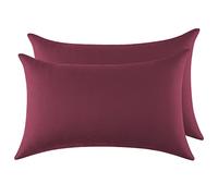 Federe Cuscini Letto Matrimoniale Cotone 40x80 cm 2 PCS, Set 2 Federe Certificato Oeko-TEX in Premium Cotone 110GSM, Morbida e Traspirante, Ipoallergenica -Bordeaux