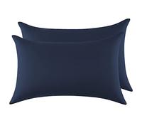 Federe Cuscini Letto Matrimoniale Cotone 43x63 cm 2PCS, Set 2 Federe Certificato Oeko-TEX in Premium Cotone 110GSM, Morbida e Traspirante, Ipoallergenica -Blu Scuro