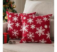 Federe Cuscini Natalizi 40 x 40 Rosso Velluto Federe per Cuscini Divano Natale Fiocco di Neve Motivo Invernale Moderna Copricuscini per Divano Camera da Letto Soggiorno Ufficio Casa 2er Set