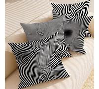 Federe Cuscini per Divano 35x35 cm, Set di 4 Copricuscini Nero in Impermeabili Peluche Corto, Quadrati Cuscino Divano con Cerniera Invisibile per Esterno Giardino Soggiorno da Letto Linea L-G315