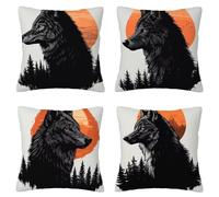 Federe Cuscini per Divano 40x40cm Set di 4, Morbide Copricuscini Sole in Velluto, Federe Cuscini Wolf con Cerniera Invisibile, Quadrate Copricuscini Decorativi Decorazioni Casa Camera da Letto J-57