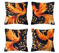 Federe Cuscini per Divano 45x45cm Set di 4, Morbide Copricuscini Autunno in Velluto, Federe Cuscini Fenice con Cerniera Invisibile Quadrate Copricuscini Decorativi Decorazioni Casa Soggiorno I-13