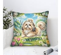 Federe Cuscini Shih Tzu Dog Pittura Ad Olio,Fantasy Garden Quadrato Federa Copricuscino Poliestere Fodera Per Cuscino Adatto Per Divani Soggiorno Cuscino Decorazione 50x50cm