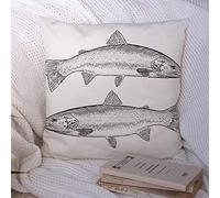 Federe Cuscini Shop Fly Trout Animals Fishing Black Wildlife White Hand Angler Food Fish Drink Ink Etching Trophy Federa Moderno Copricuscino Colorate Cuscino Decorativo per Camera 45X45CM