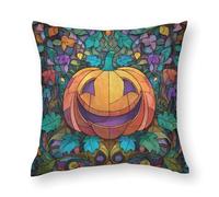 Federe Cuscini Stained Glass Halloween Pumpkin Autumn Halloween Cuscino Decorativo Moderno Copricuscini Lavabile Federa per Divano Soggiorno Ufficio 45X45CM