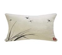 Federe Cuscini Sumi Dragonflies Watercolor Flying Over Flower Zen Grass Oriental Design Painting Nature Spring Copricuscini Colorate Cuscino Decorativo Lavabile Federa per Balcone Home 40X60CM
