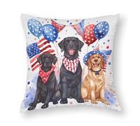 Federe Cuscini Three Dogs Celebrating The Fourth of July Holiday Memorial Day Copricuscino Lavabile Cuscino Decorativo Standard Federa per Soggiorno Ufficio Camera 45X45CM