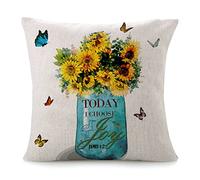 Federe Cuscini Today I Choose Joy Sunflower Flower Butterfly Positive Quote Sayings Vintage Copricuscini Colorate Cuscino Decorativo Standard Federa per Soggiorno Divano Ufficio 45X45CM