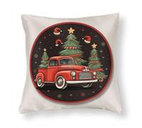 Federe Cuscini Vintage Red Truck with Xmas Tree Cute Dog Christmas Copricuscini Colorate Cuscino Decorativo Lavabile Copricuscino per Ufficio Divano Soggiorno 45X45CM