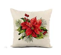 Federe Cuscini Watercolor Poinsettia Christmas Flower Traditional Flower And Plants Holly Copricuscini Colorate Cuscino Decorativo Decorazione Federa per Camera Soggiorno Divano 45X45CM